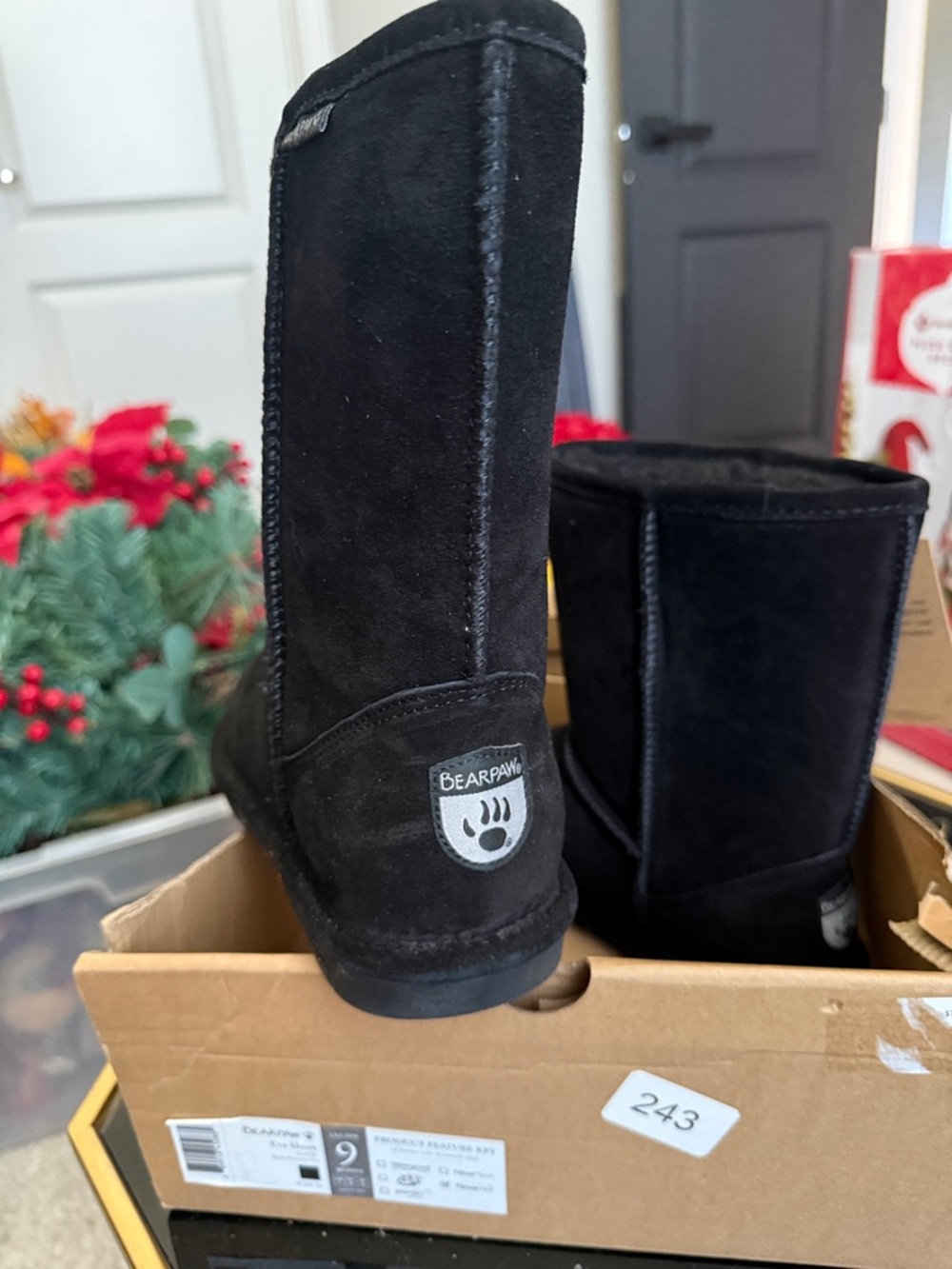 BearPaw Women's Black Suede Tall Cozy Boots